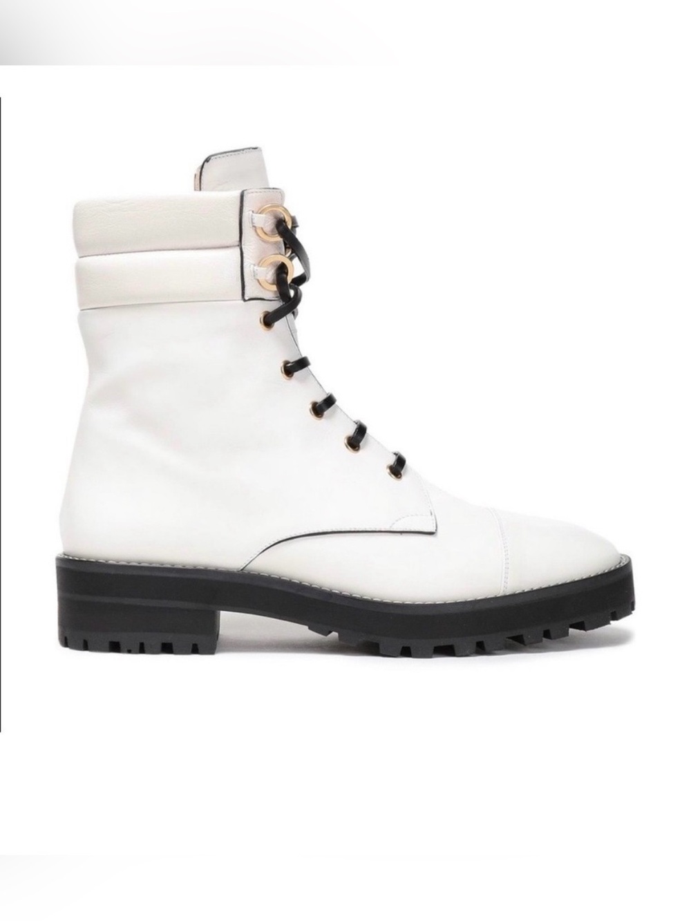 Stuart Weitzman Lexia Combat Boots Women's White Leather Lace Up Lug Sole Spain